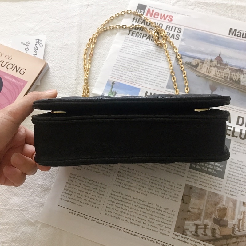 Túi CNK ô trần trám to size 20cm vừa điện thoại, túi đeo chéo đeo vai nữ dây xích nặng bên trong nhiều ngăn