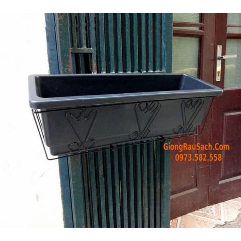 (Size 48cm) Combo chậu ban công 48 + giá sắt treo chậu 48x21x17_ Chậu treo chữ nhật kèm giá 47cm_Chậu máng thông minh