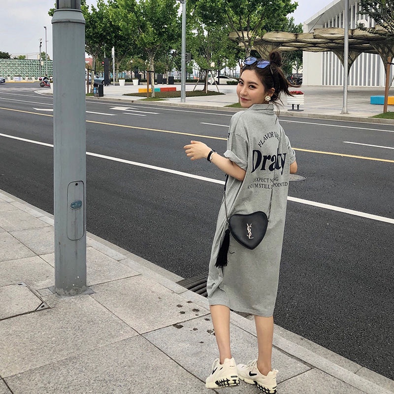 Đầm Thun Cổ polo Dáng Rộng Dài Quá Gối Màu Xám Có Size Lớn 300 Thời Trang Cho Nữ