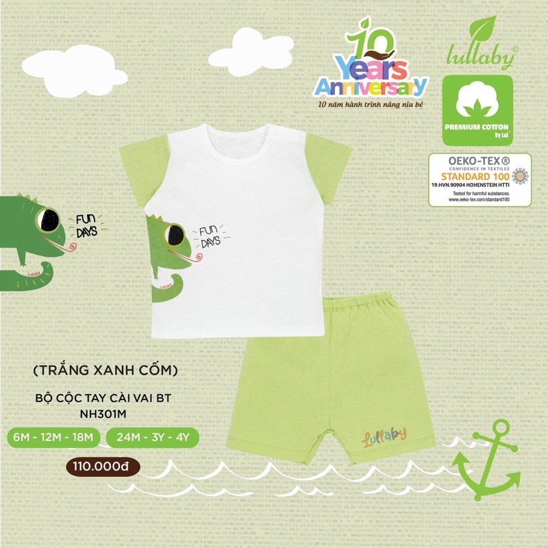 [LULLABY 2022] Bộ Cộc tay bé trai cotton (Sz 6m-4y)