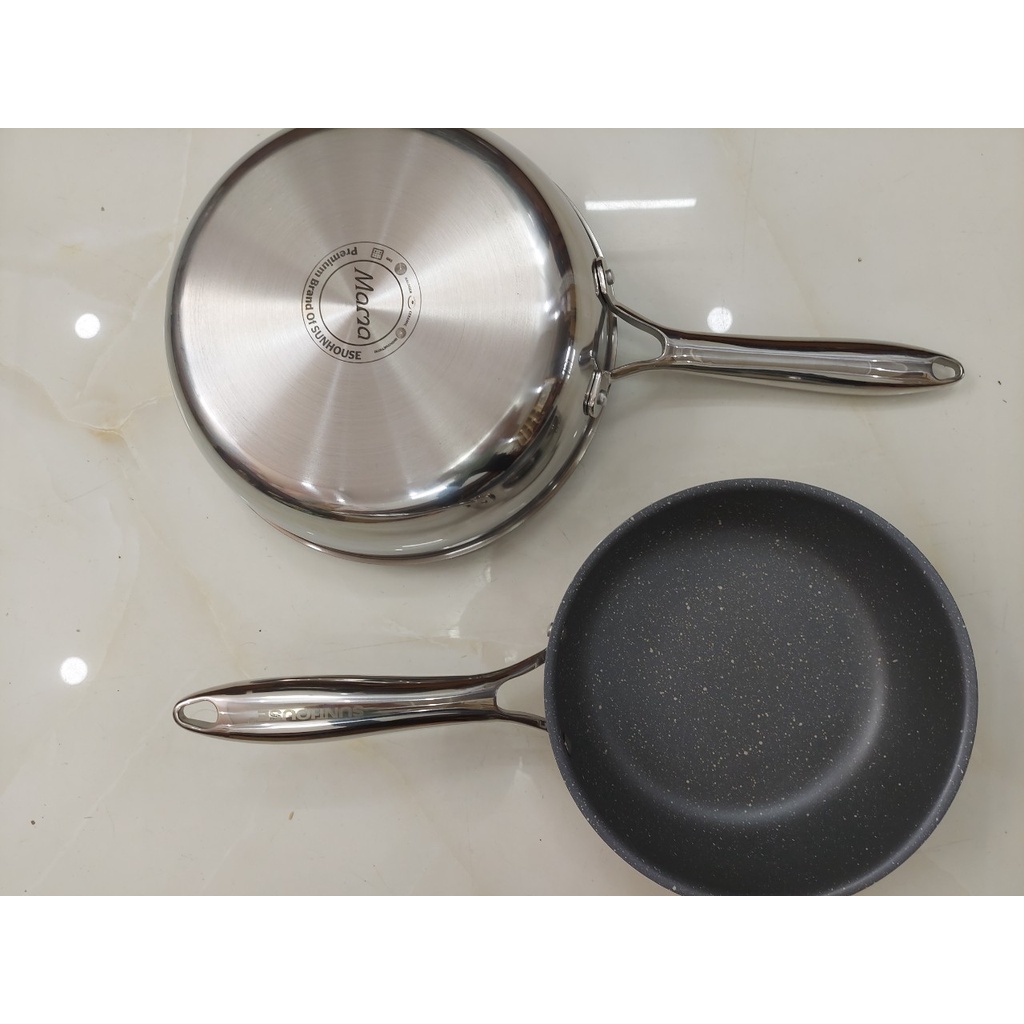 CHẢO INOX NGUYÊN KHỐI SUNHOUSE 20/22/24/26/28cm