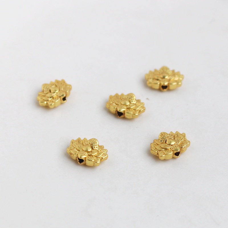 Hạt Xâu Chuỗi Bằng Đồng Mạ Vàng 14k Hai Mặt Hình Hoa Sen 8 * 11mm Tự Làm Trang Sức