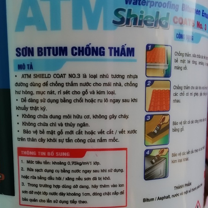 Sơn chống thấm Bitum ATM Shield Coat 1 KG ( hợp đồng mua bán và hóa đơn đính kèm đầy đủ trên hình ảnh sản phẩm)