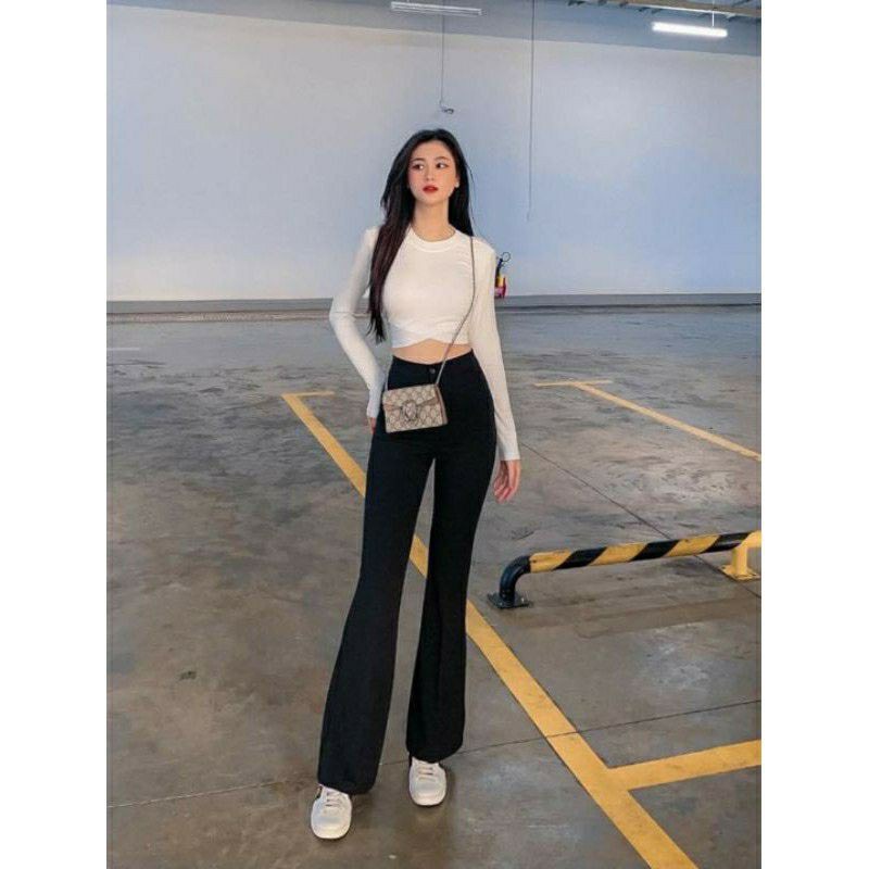 Quần ống loe cạp cao 2 cúc chất Tuyết Mưa cao cấp dáng dài, quần vải ống rộng siêu hách dáng tôn vòng 3 siêu xinh