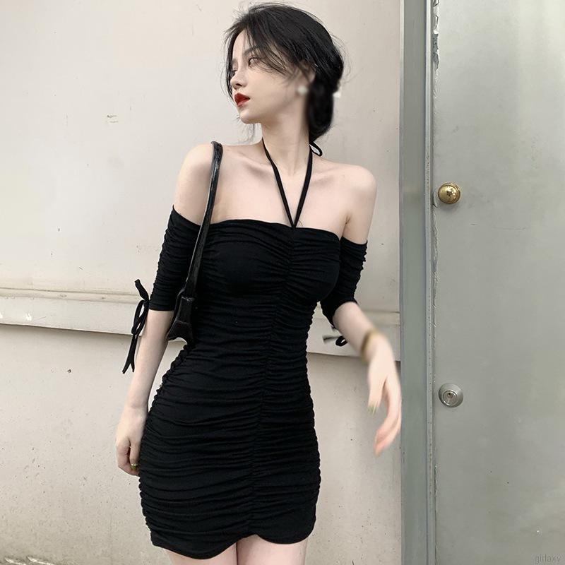 Đầm Trễ Vai Tay Ngắn Màu Sắc Đơn Giản Phong Cách Hàn Quốc Cho Nữ