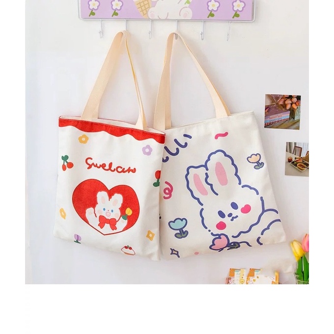 Túi tote vải hoạt hình dễ thương phong cách Hàn Quốc cỡ lớn đi học, đi làm, đi chơi, du lịch,...