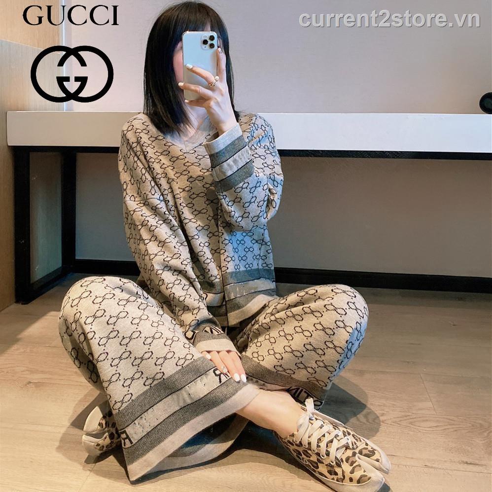 ▼✻Bộ 2 Sản Phẩm Áo Thun Dài Tay + Quần Dài Phong Cách GUCCI Thời Trang