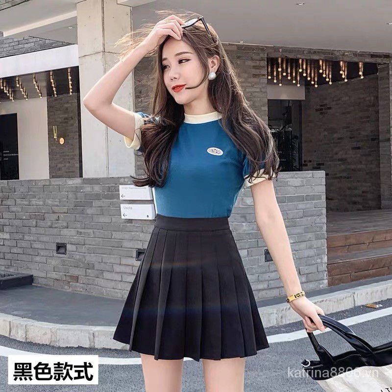 Đen Chân Váy Ngắn Lưng Cao Xếp Ly Phong Cách Hàn Quốc Thời Trang Mùa Hè Cho Nữ | BigBuy360 - bigbuy360.vn