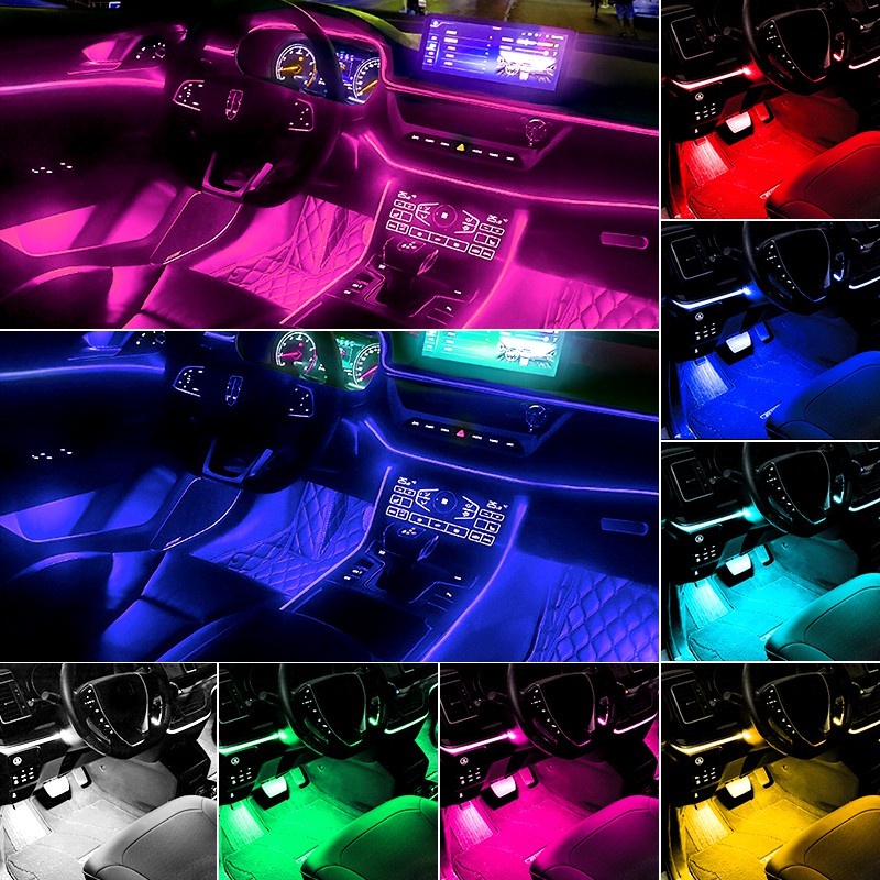Dây Đèn LED RGB Nhiều Màu Điều Khiển Bằng Giọng Nói Trang Trí Xe Hơi