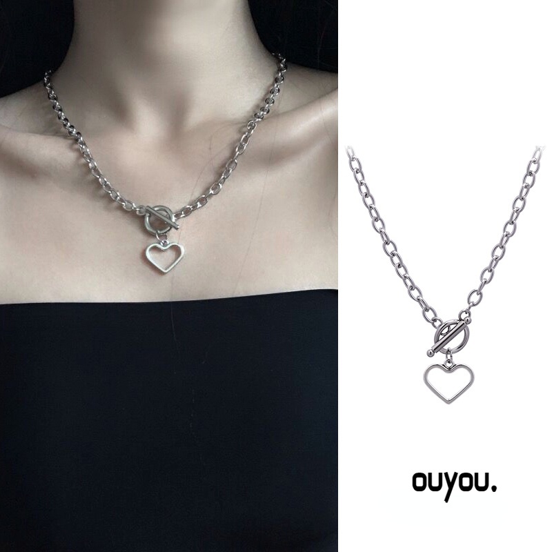 Vòng Cổ Dây Xích Dày Mặt Hình Chữ love Phong Cách hip hop punk Bằng Kim Loại Dày Dặn Cổ Điển Oyou JP5