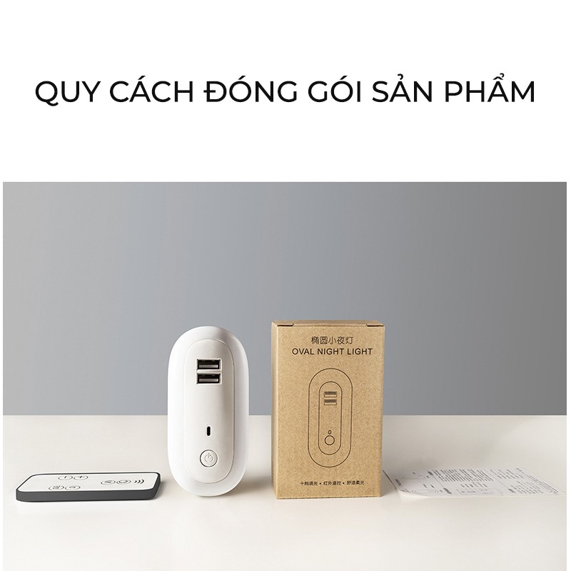 Đèn ngủ thông minh cho bé - 10 cấp độ sáng - điều khiển từ xa bằng remote - hẹn giờ -có cổng sạc nhanh điện thoại - 2021