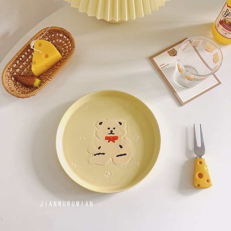 Đĩa ăn tối đĩa gốm sứ tráng men hoạt hình vẽ tay #littlechick