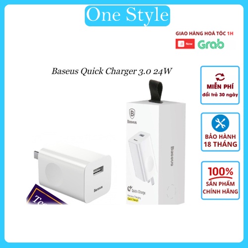 Củ Sạc Nhanh Baseus Quick Charger 3.0 24W - Sạc Nhanh Type C - Sạc Chuẩn Lightning - Hàng chính hãng