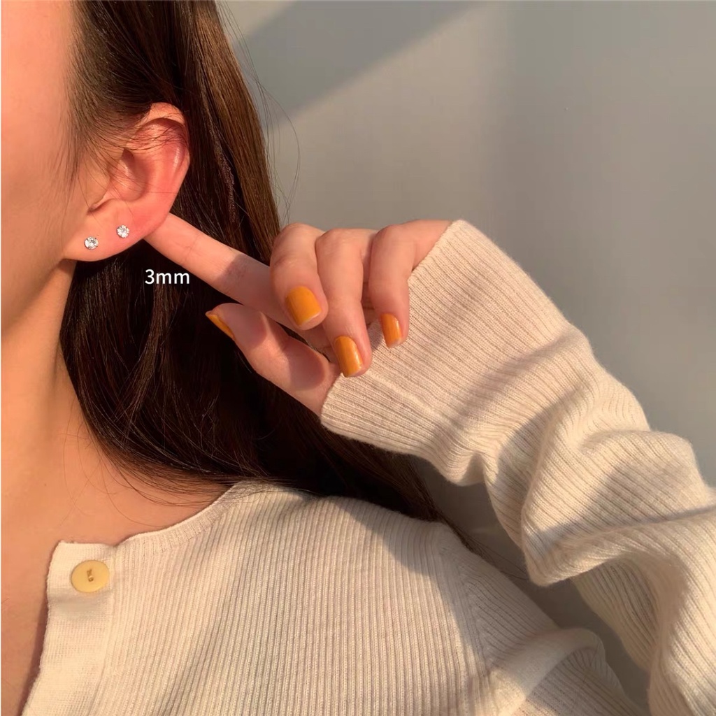 Khuyên Tai Đính Đá Zircon Siêu Lấp Lánh Thiết Kế Đơn Giản Thích Hợp Sử Dụng Hàng Ngày Dành Cho Nam Và Nữ