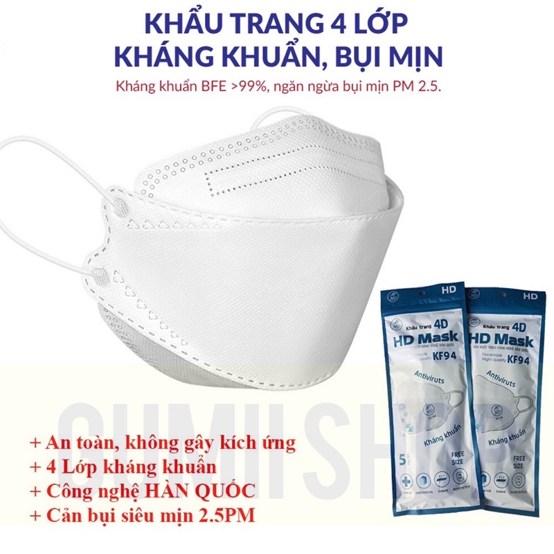 [SG-sẵn] Khẩu trang HD Mask KF94 Theo Công Nghệ Hàn Quốc set 50 chiếc