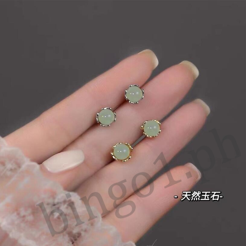 Bingo Bông Tai Bạc 925 Đính Ngọc Bích Sang Trọng