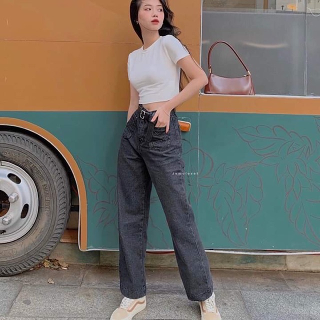 Quần jean ống rộng dáng dài hai túi trước, 269BE | BigBuy360 - bigbuy360.vn