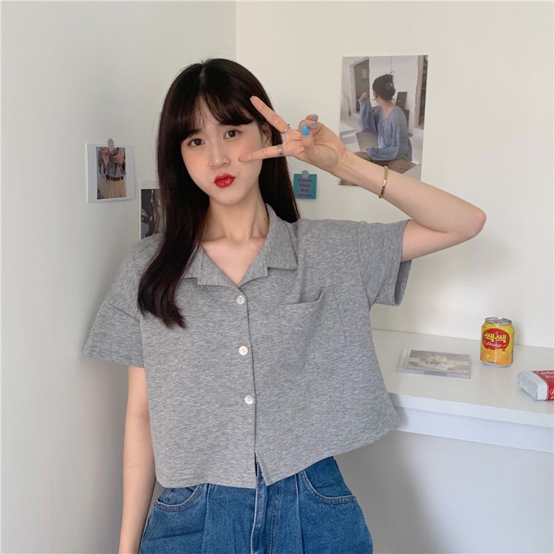 Áo sơ mi tay ngắn dáng rộng phong cách Hàn Quốc thời trang cho nữ