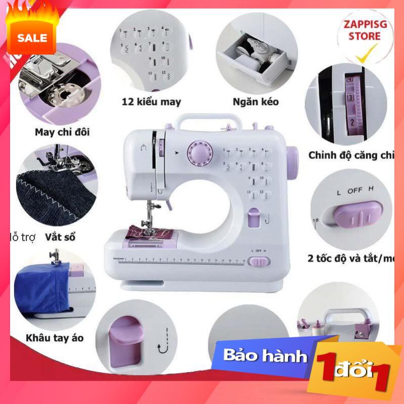 Máy may mini, Máy khâu gia đình - Máy may mini gia đình 12 kiểu may FHSM 505A đầy đủ phụ kiện kèm theo .