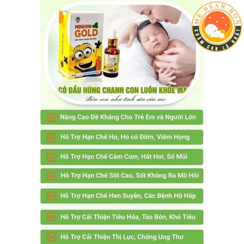 Tinh dầu húng chanh Minion gold 30ml tăng sức đề kháng hạn chế ho cảm sổ mũi tiêu kém cho bé và người lớn - mẹ bean bon