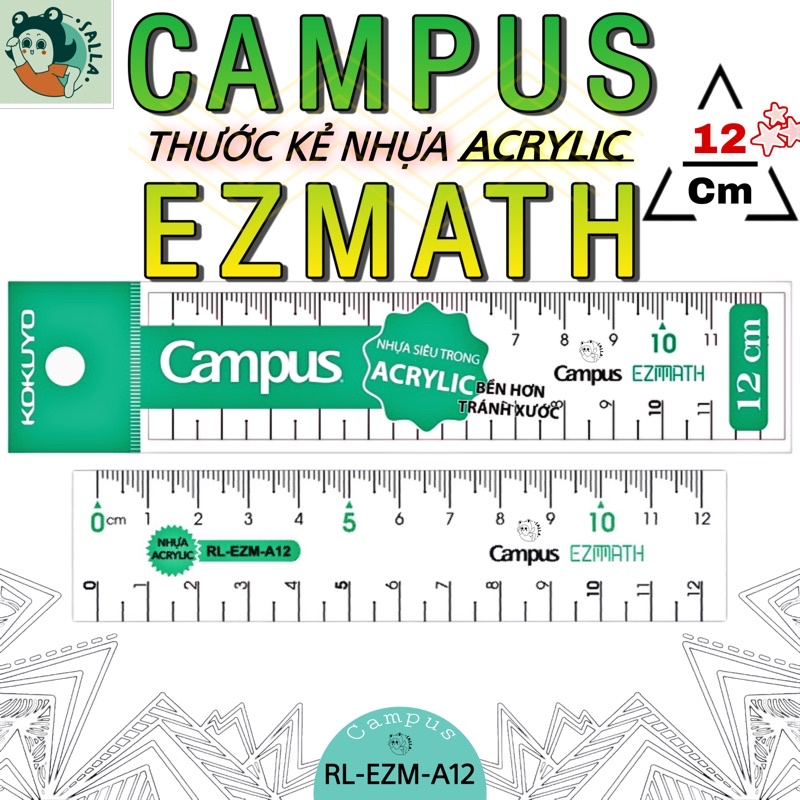 1 Cây Thước Kẻ 12 cm nhựa Acrylic CAMPUS EZMATH  ( RL-EZM-A12 )