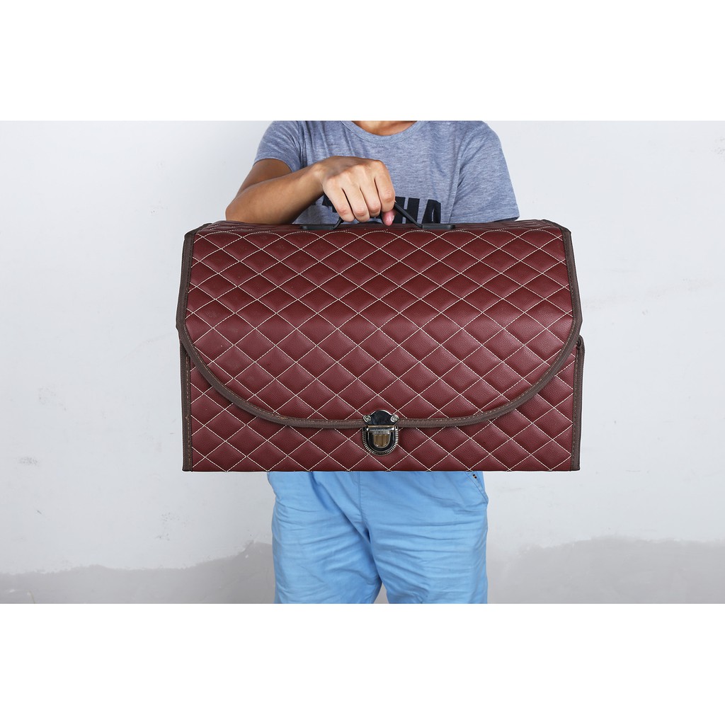 Thùng đựng đồ đa năng cốp sau ô tô bọc da cao cấp , có nắp gấp, gọn gàng , chứa được nhiều đồ