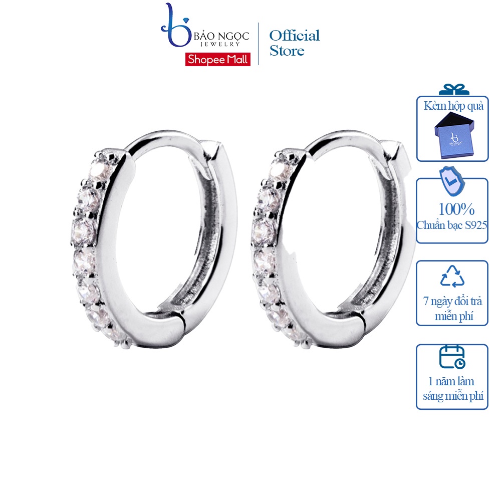 Khuyên Tai Nữ Đính Đá Bạc Ý S925 Dáng Tròn Đeo Sát Tai B2425- Bảo Ngọc Jewelry