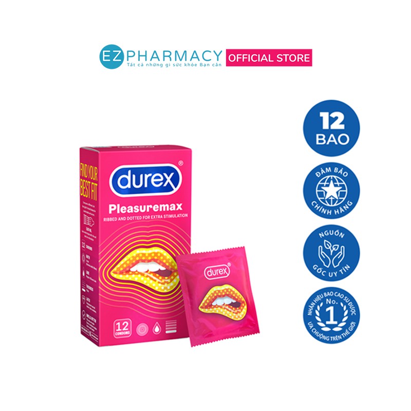 Bao cao su Durex Pleasuremax (hộp 12 bao)