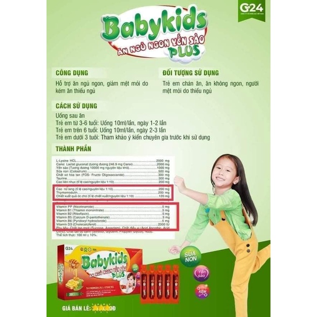 Siro BabyKids Ăn Ngủ Ngon Yến Sào Plus G24