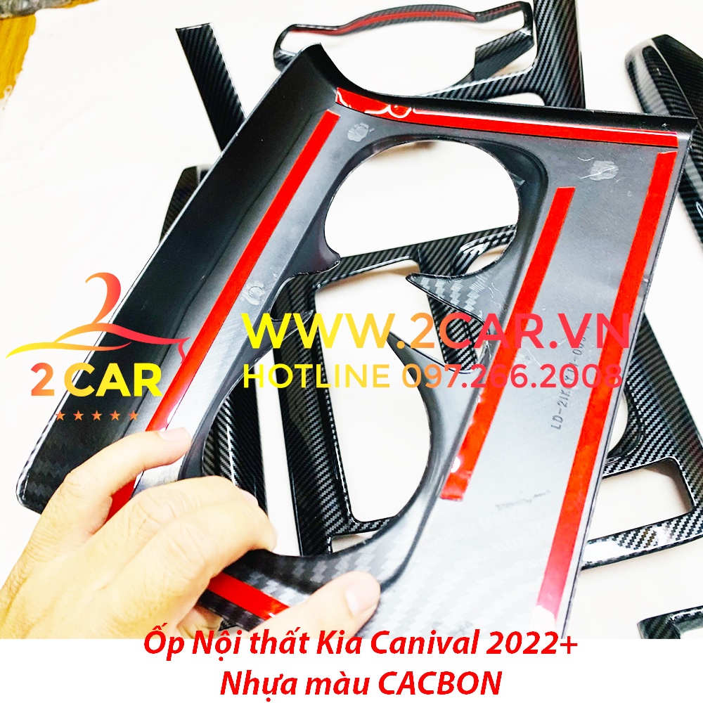 Ốp nội thất CACBON xe Kia Carnival 2022- 2023 nhựa vân carbon cao cấp,ốp công tắc lên xuống kính, hộp cần số xe Carnival
