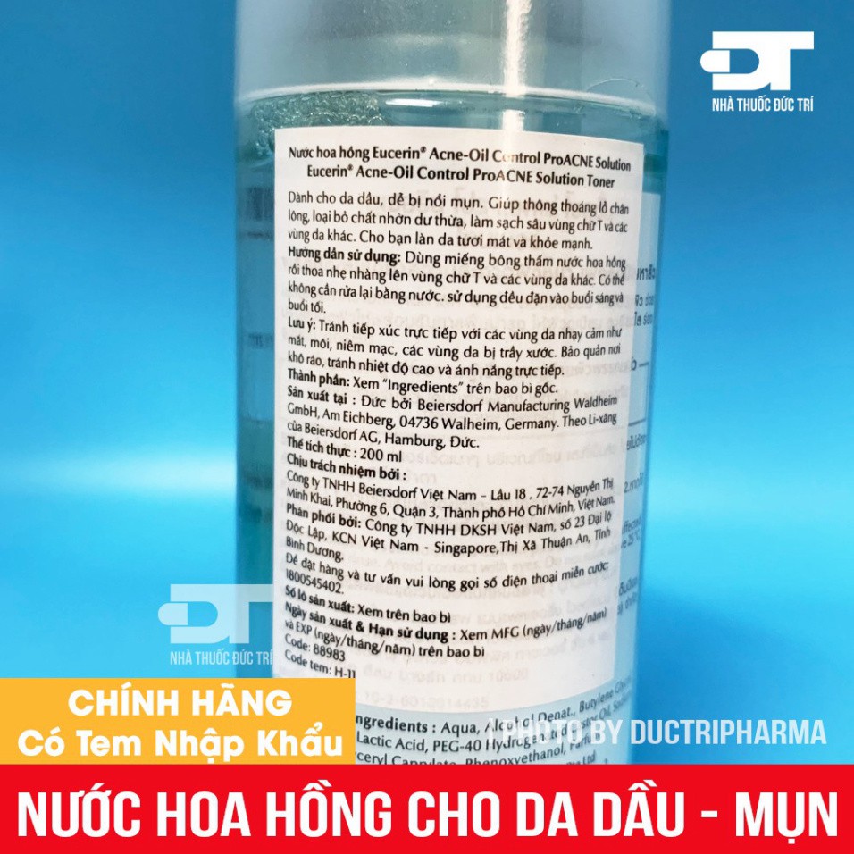 [CHÍNH HÃNG] Nước Hoa Hồng Eucerin Pro ACNE Solution Toner  Cân Bằng Cho Da Dầu - Mụn 200ml nk033