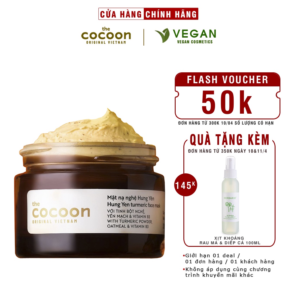 Mặt nạ nghệ Hưng Yên cocoon 30ml (Turmeric face mask) đều màu, giảm thâm thuần chay