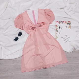 Đầm xoè voan thắt nơ ngực