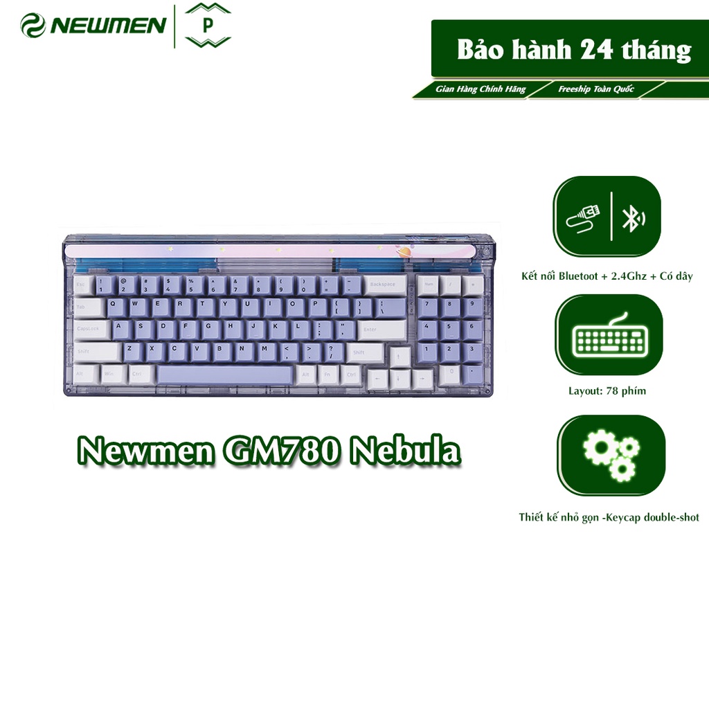 Bàn phím cơ không dây Gasket Newmen GM780 Nebula, Layout 78 phím, bảo hành 24 tháng - Hàng chính hãng