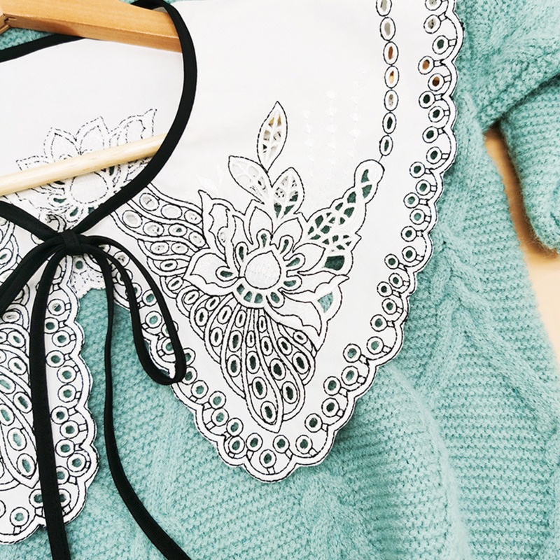 Khăn Choàng Cổ Rỗng Thêu Hoa Phối Nơ Có Thể Tháo Rời Cho Nữ