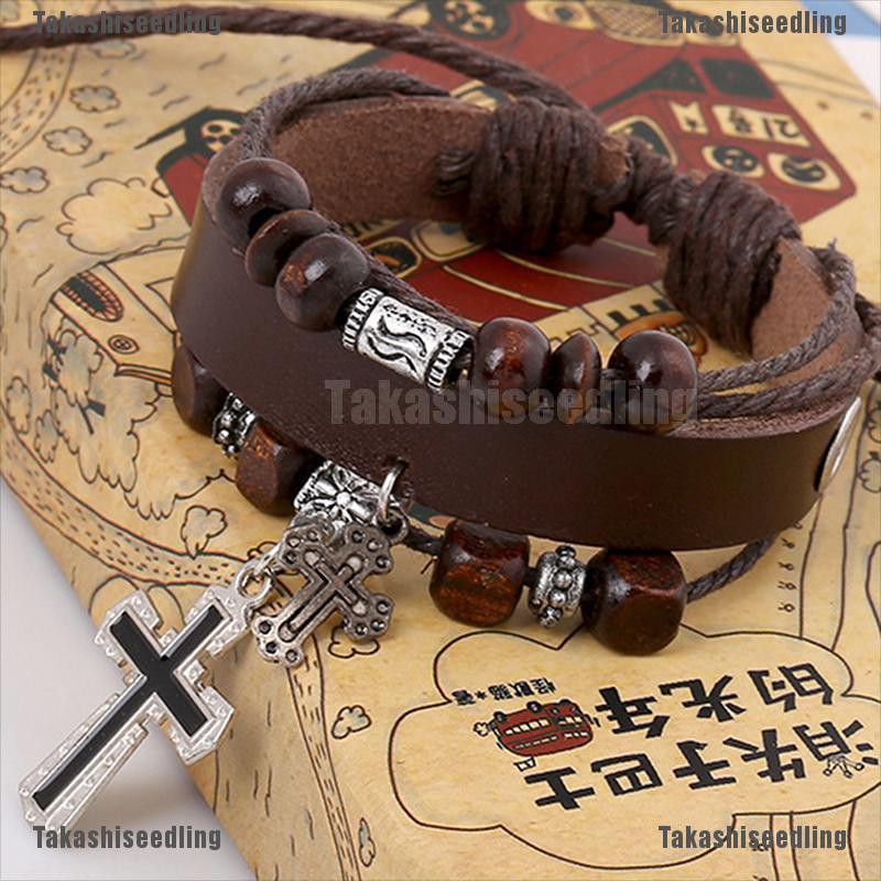 Vòng Tay Da Nhiều Lớp Đính Mặt Thánh Giá