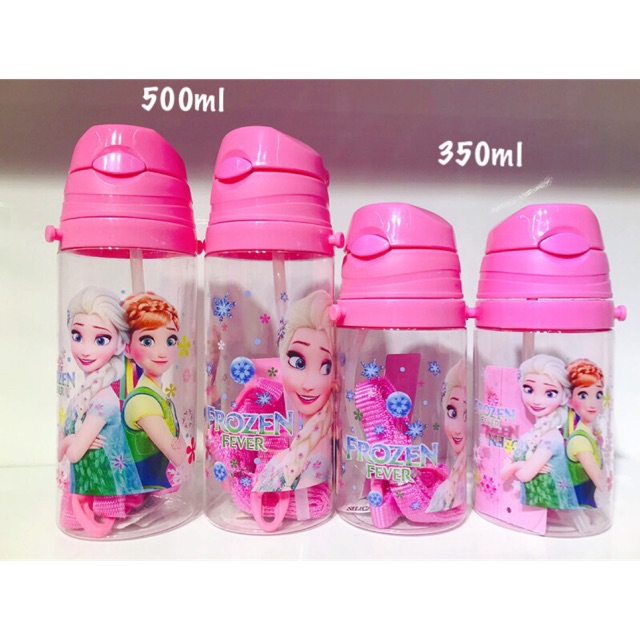 Bình nước nhựa có ống hút Hello Kitty, Elsa, Nhện, Doremon
