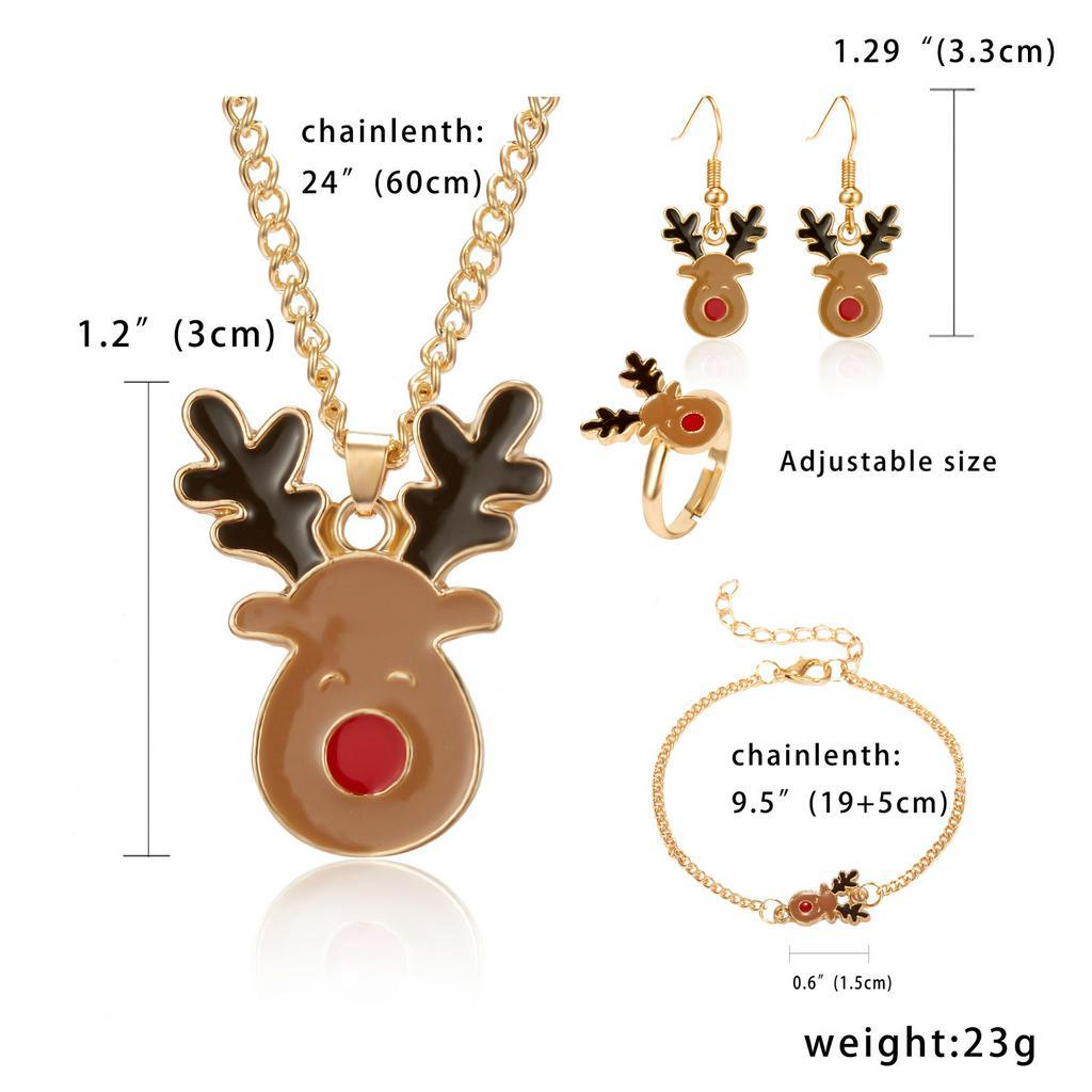 Set trang sức RINHOO gồm vòng cổ + bông tai + vòng tay họa tiết giáng sinh