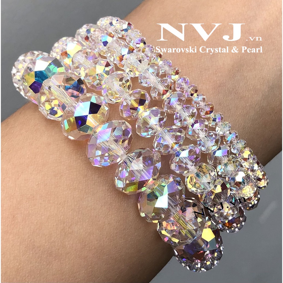 Vòng tay pha lê SWAROVSKI hạt bánh cam 4, 6, 8, 12ly tùy chọn  briolette 5040 001AB - trang sức NVJ, phaleAo
