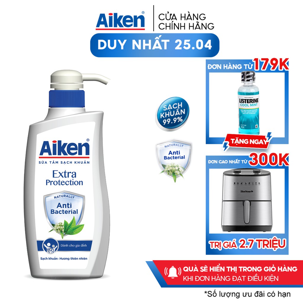 Aiken Sữa tắm Sạch khuẩn Chiết Xuất Trà Xanh Thiên Nhiên 350g