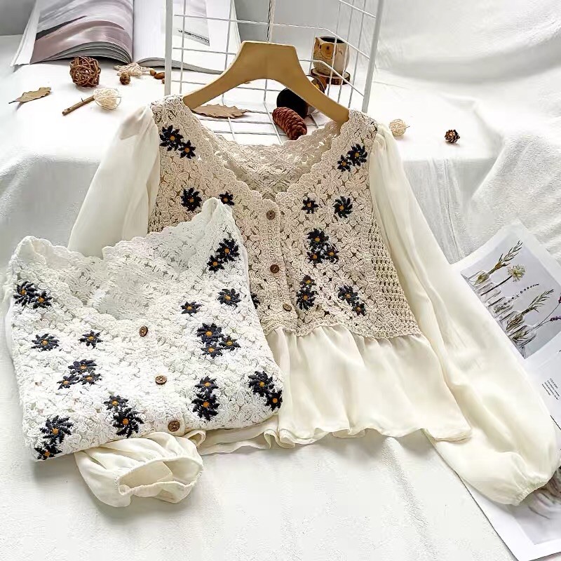 Áo babydoll thổ cẩm/ Áo babydoll hoạ tiết dài tay