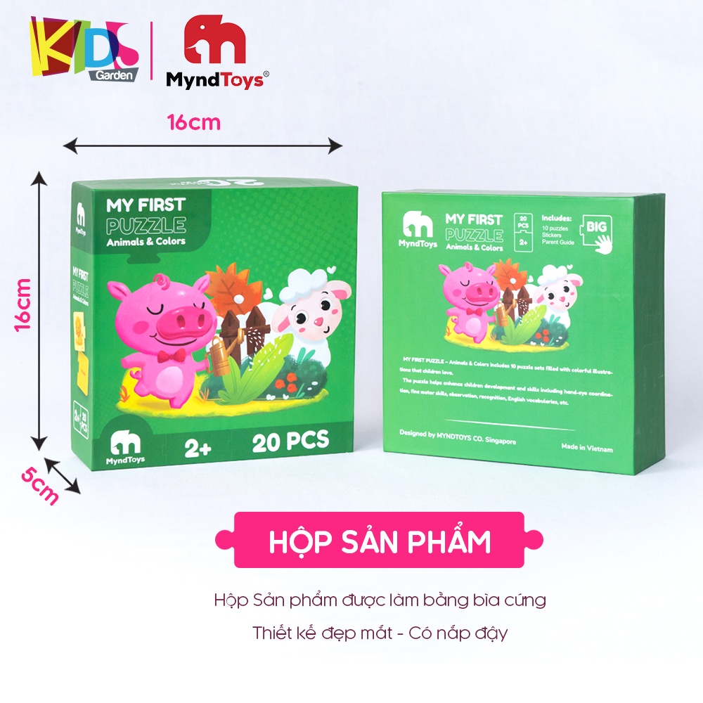 Đồ chơi xếp hình cho bé bộ ghép hình MYNDTOYS  20 mảnh với chủ đề động vật cho trẻ từ 2 tuổi MT01-MFAnimals KIDSGARDEN