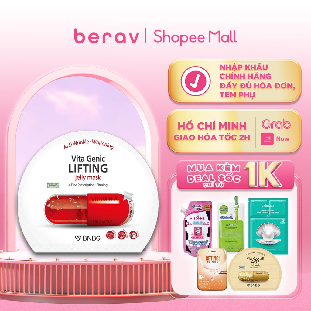 [ĐỎ] COMBO 5 MẶT NẠ BNBG VITAMIN A Dưỡng Ẩm, Nâng Cơ &amp; Săn Chắc Da Vita Genic LIFTING Jelly Mask 30ml