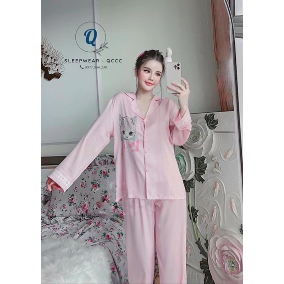 Đồ Bộ Mặc Nhà Pijama Nữ Cộc Dài Tay Cao Cấp - Đồ Ngủ Lụa Quảng Châu