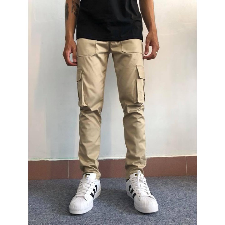 Quần kaki túi hộp lưng thun - Box pants unisex (Màu tan)