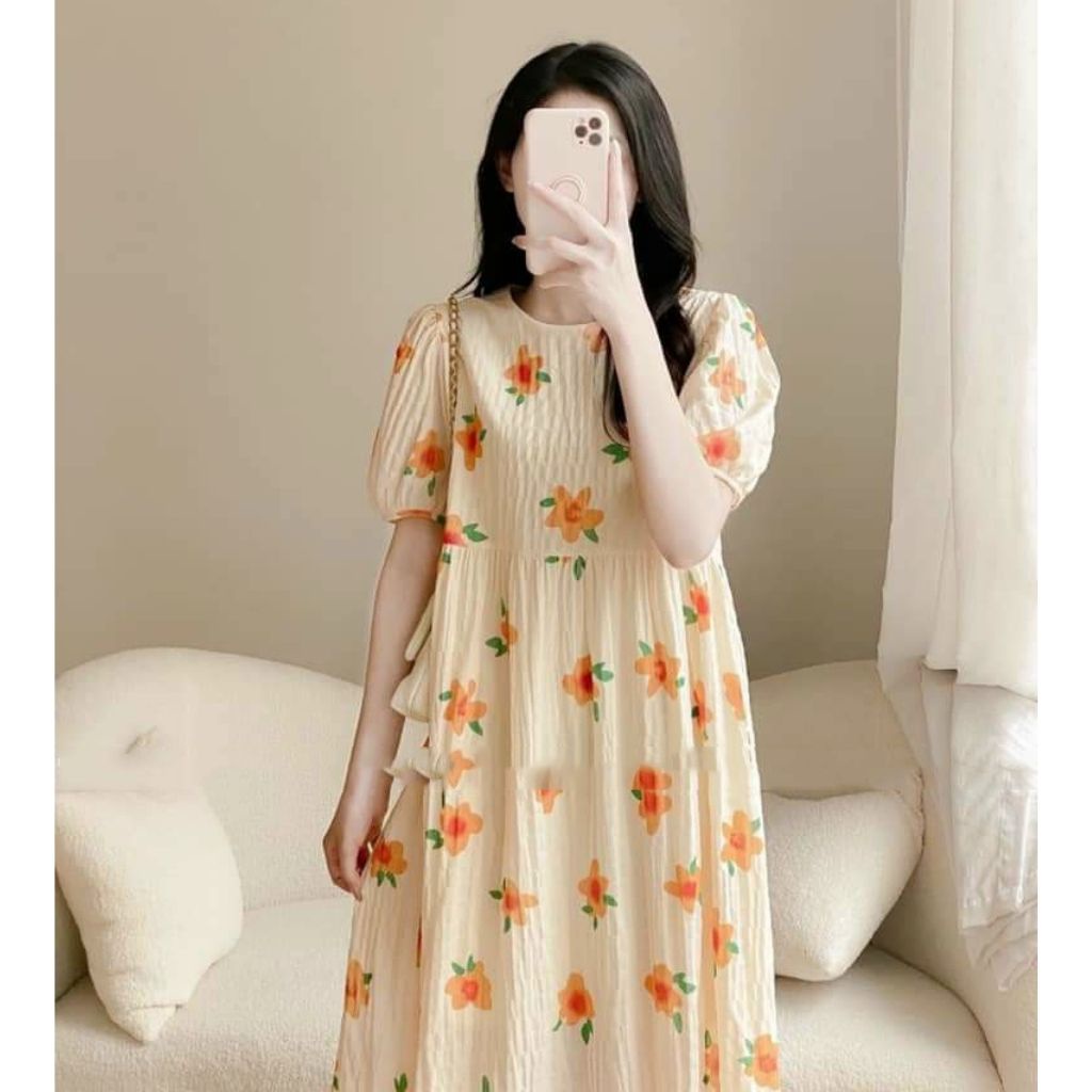 Đầm Bầu Váy Bầu Hoa Nhí Đẹp Cổ Tròn Mùa Hè Dự Tiệc Đi Chơi Công Sở M556 Mom and Baby