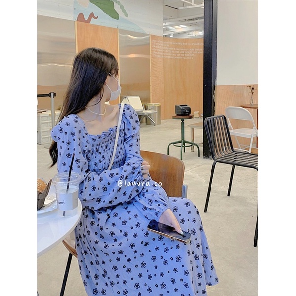 VÁY HOA NHÍ DÀI TAY BO CHUN ÔM BODY EO MÙA THU PHONG CÁCH HÀN QUỐC