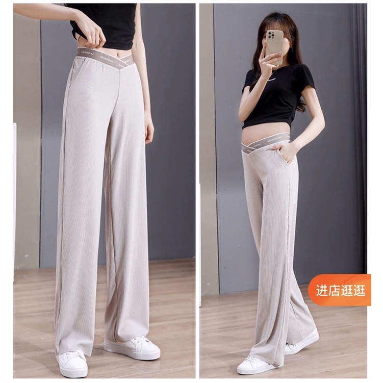 Sẵn hàng: Quần ống rộng suông mát cạp thấp cho bà bầu