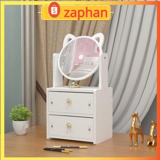 Kệ tủ gỗ 2 tầng để bàn trang điểm có gương tròn tai mèo cực sịn