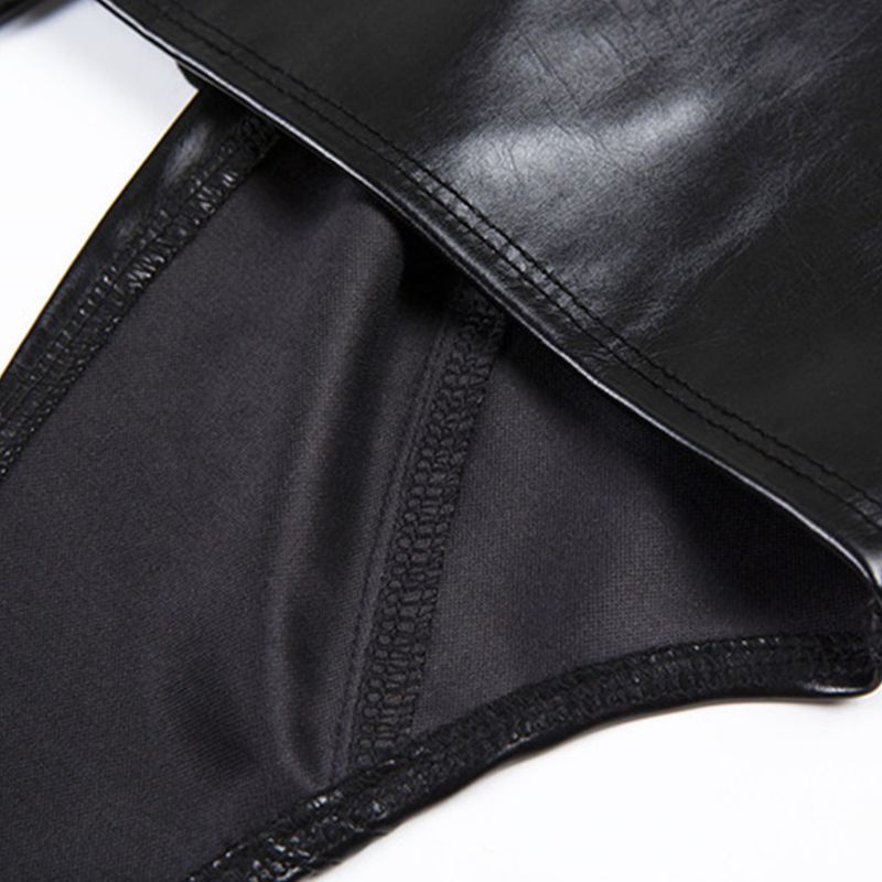 Áo croptop giả da không tay cổ V đan dây chéo lưng gợi cảm cho nữ